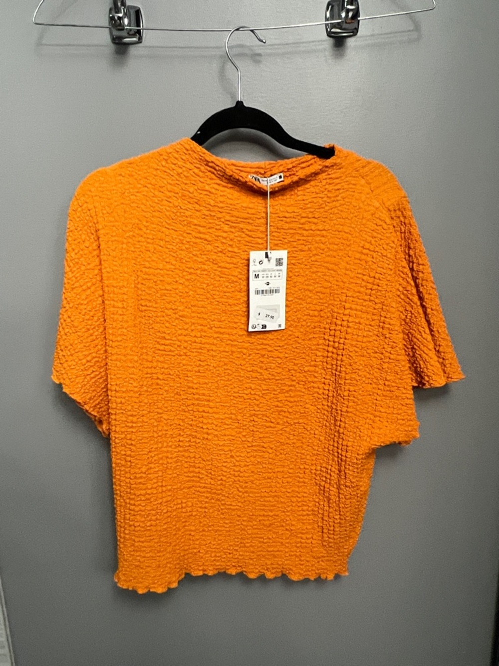 Zara Orange Textured Short-Sleeve Top - Unbranded